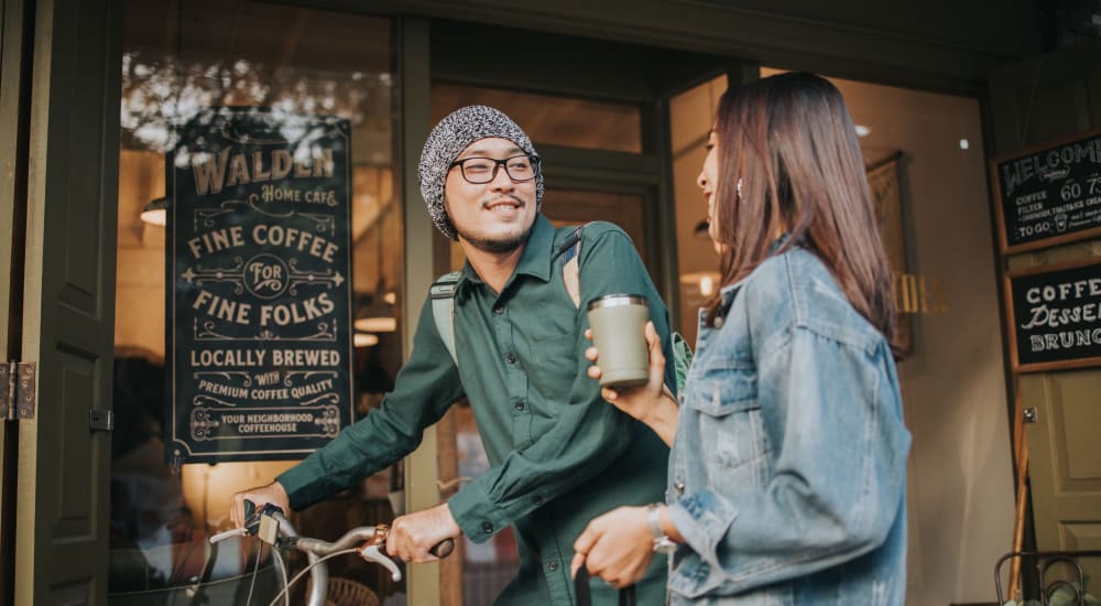 Residents meeting for coffee near Center West Apartments in Midlothian, Virginia