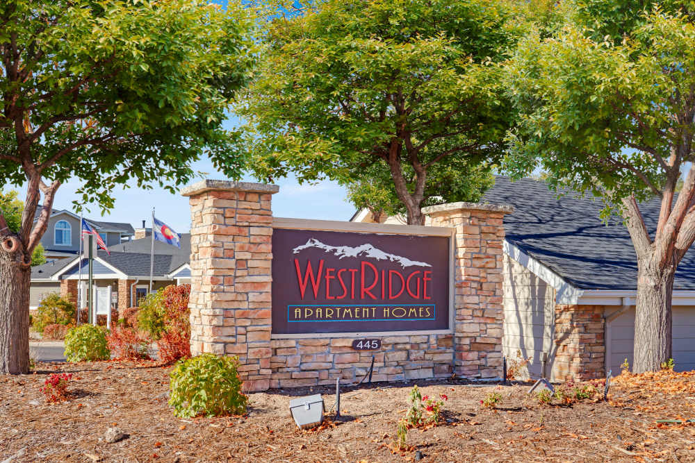 Monument sign at Westridge Apartments in Aurora, Colorado