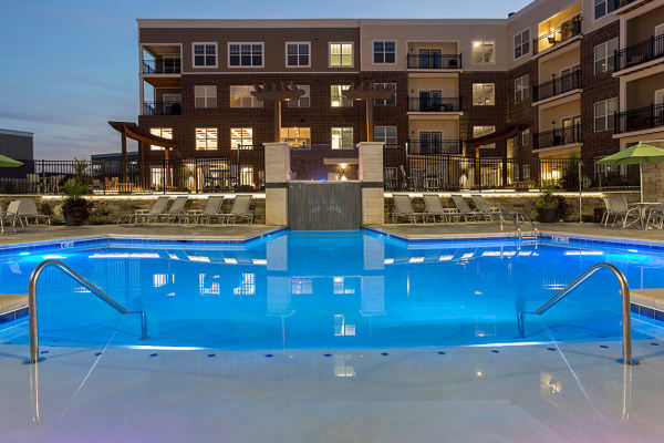 Swimming pool at night at Allure Apartments in Centerville, Ohio