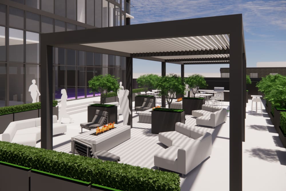 Rendering of roof terrace at Studio Park Lofts & Tower in Grand Rapids, Michigan