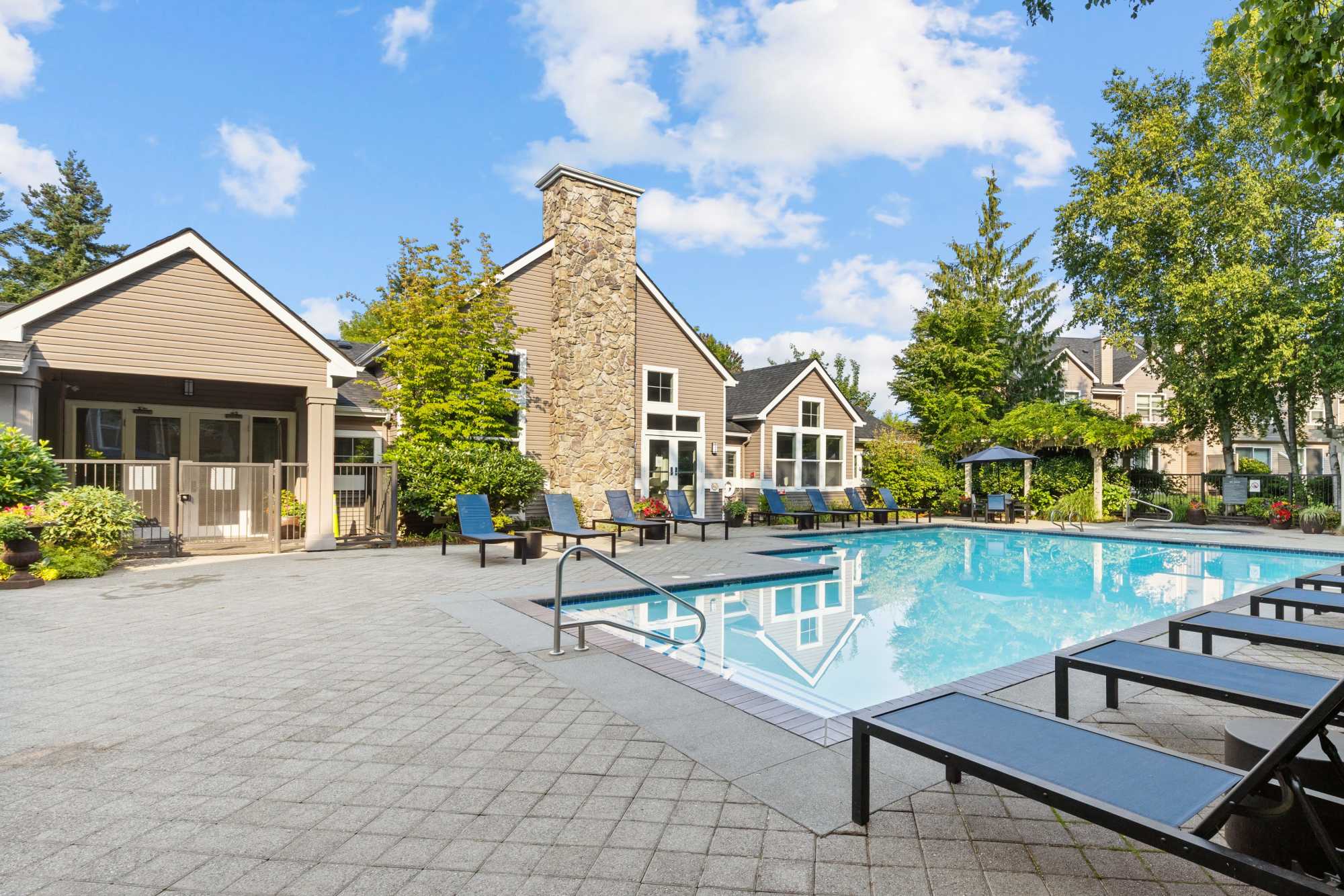 Community swimming pool at HighGrove Apartments in Everett, Washington