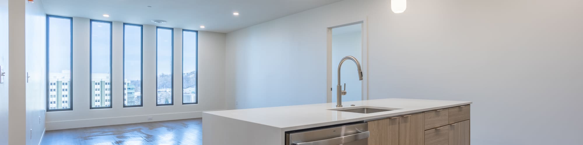 Well-lit living room at Residences at 111 Lyon in Grand Rapids, Michigan