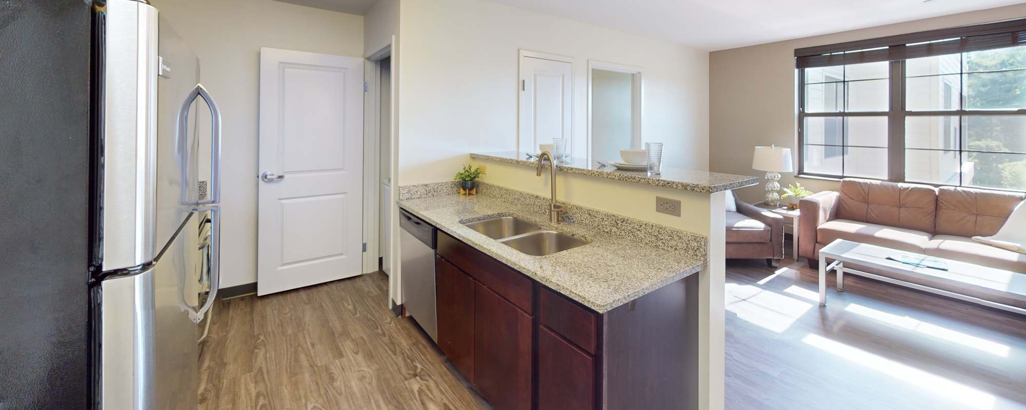 Modern kitchen at Hudson Lofts in Erie, Pennsylvania