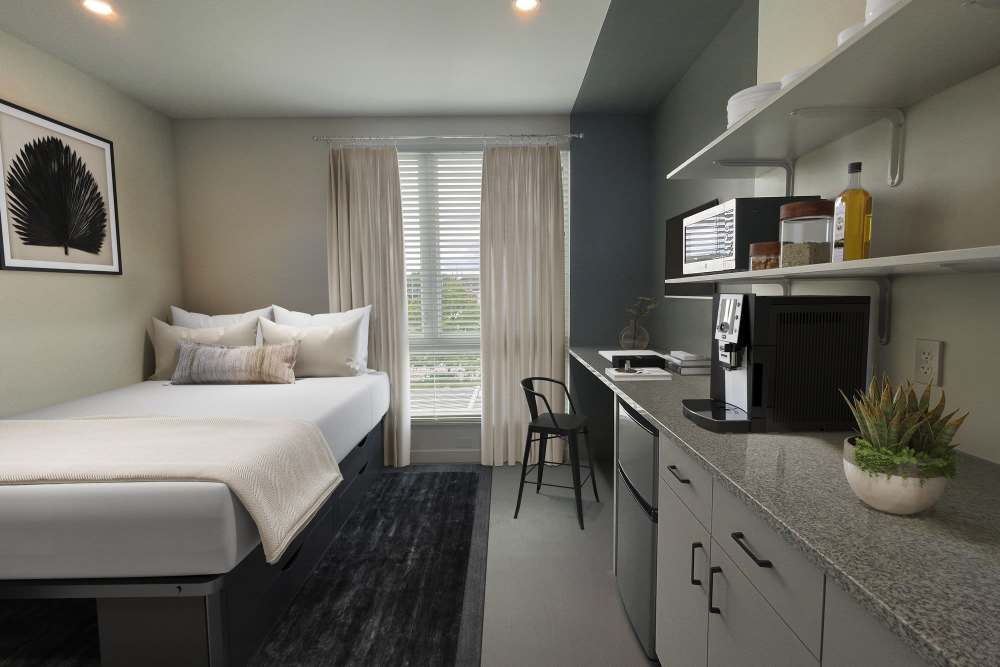 Micro-suite apartment with modern finishes at Martin Flats in Nashville, Tennessee