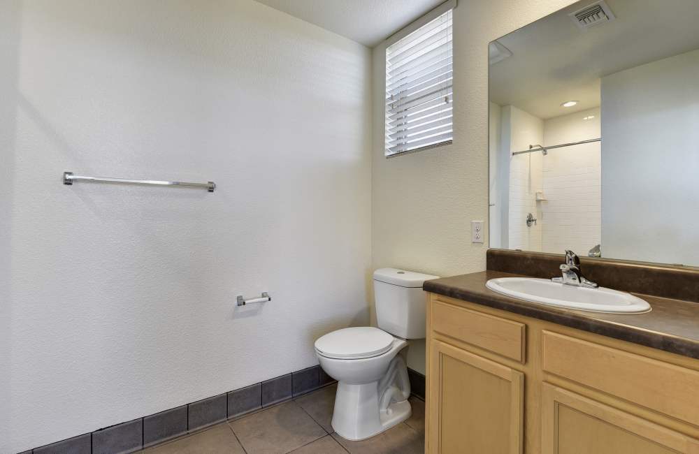 Bright bathroom at Homestead Oaks Apartments in Austin,Texas