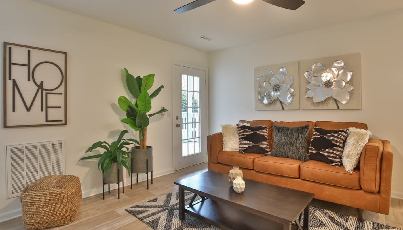 model apartment living room at Park on Gilder Creek in Mauldin, South Carolina