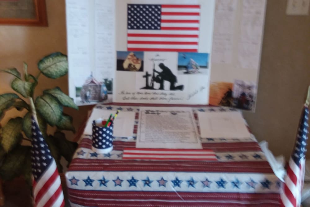 Veteran's Day celebration display at Arlington Place of Red Oak in Red Oak, Iowa