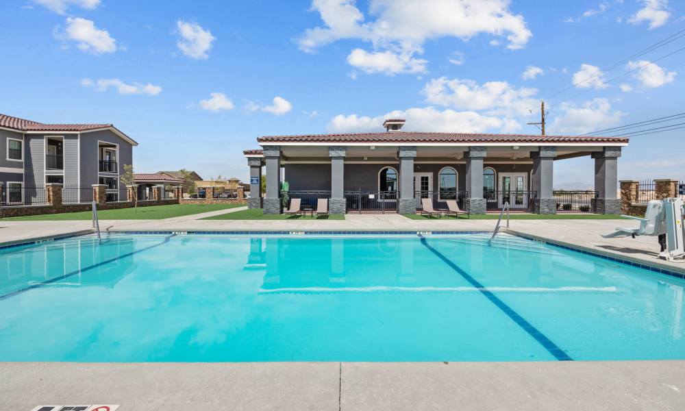 Large and sparkling pool at District At Pellicano in El Paso, Texas
