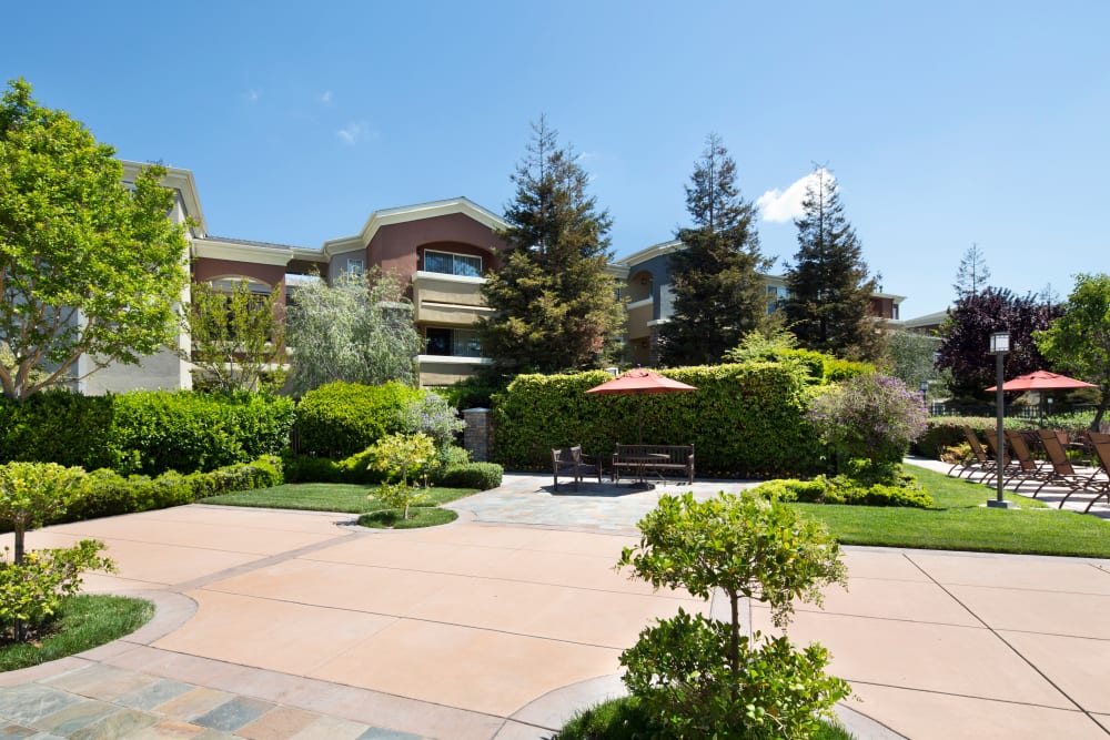 Courtyard by the pool at Avoca Dublin Station in Dublin, California