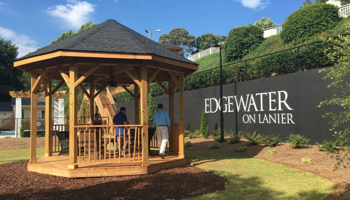 Signage and gazebo outside at Edgewater on Lanier in Gainesville, Georgia