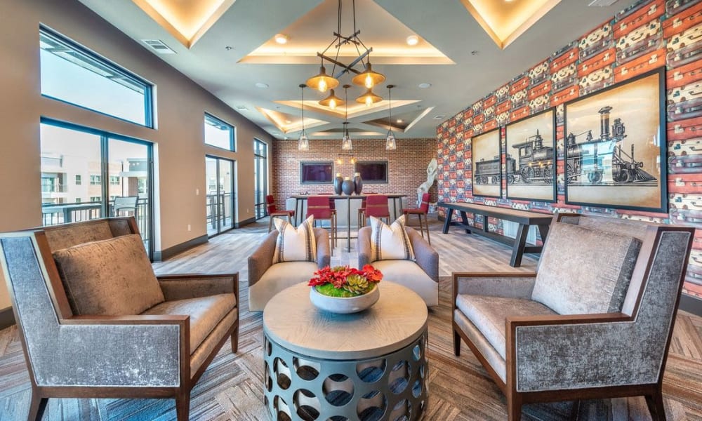 Clubhouse and game room at Switchyard in Carrollton, Texas