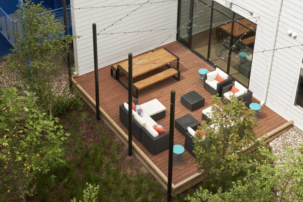 Aerial view of zen courtyard at Martin Flats in Nashville, Tennessee