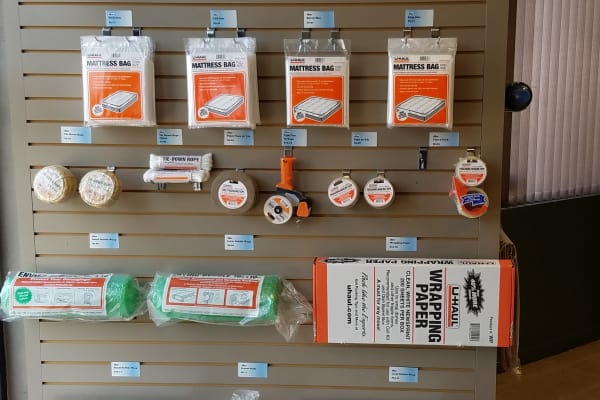 A variety of supplies are available for purchase at One Stop Storage.