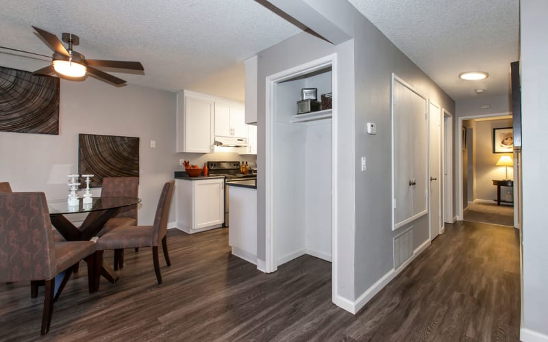 Dining room with hardwood-style floors at Avery Park Apartments in Fairfield, California