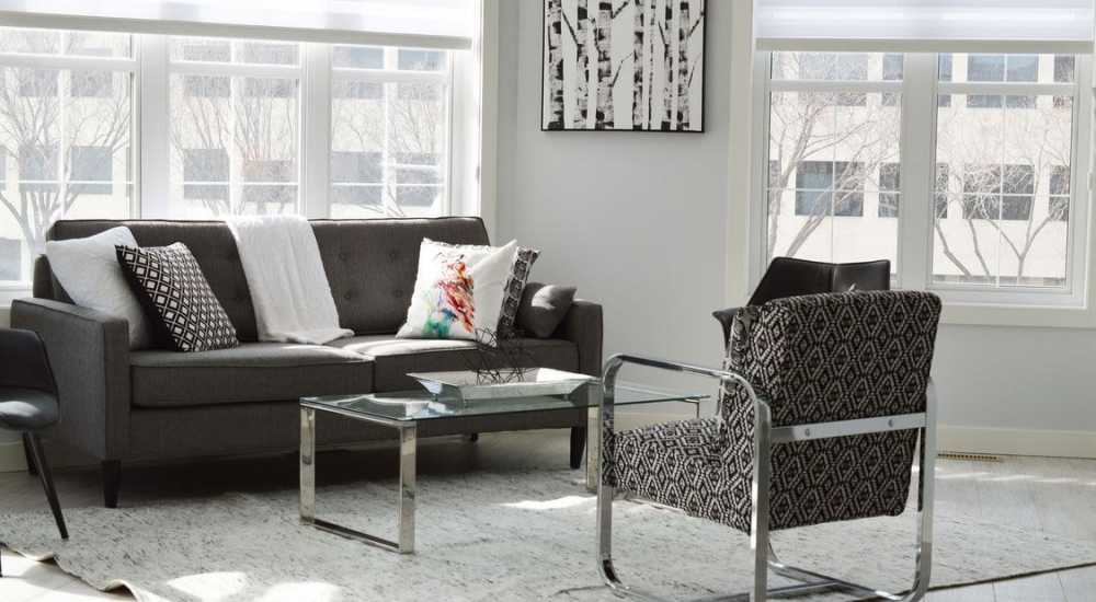 Living area with couch at Grandview Terrace in Los Angeles, California