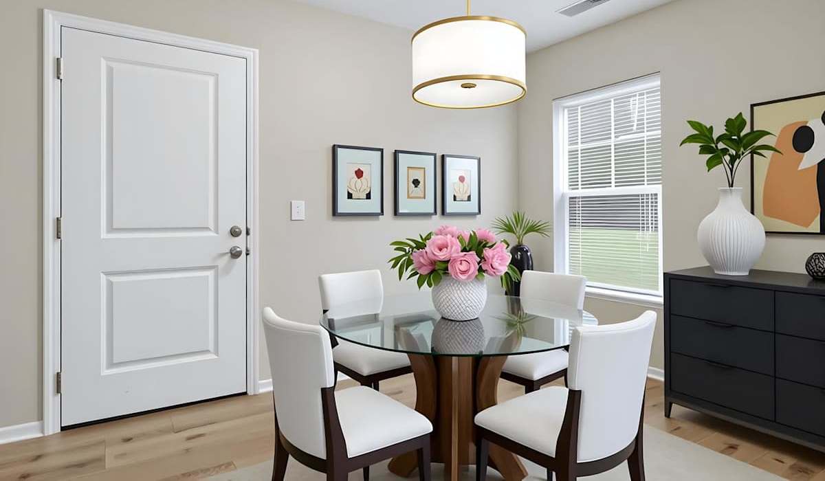 Dining area in the modern apartment at Prior Farms in Madison, Georgia