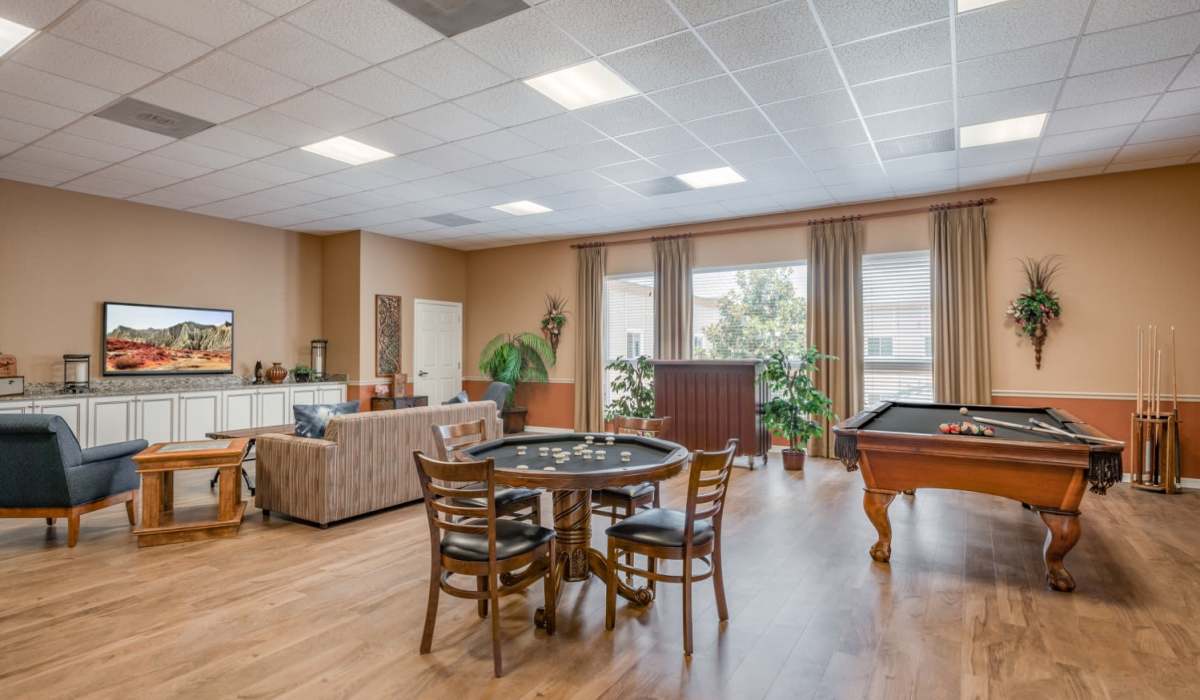 Community clubhouse with game area at Grand Villa of Ocala in Ocala, Florida