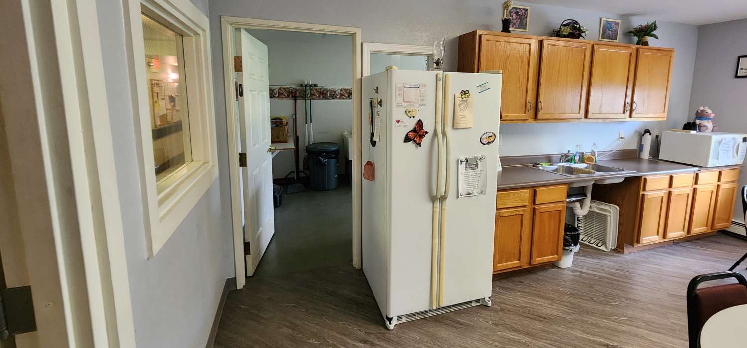 Community kitchen at Woodbrook Apartments in Three Rivers, Michigan