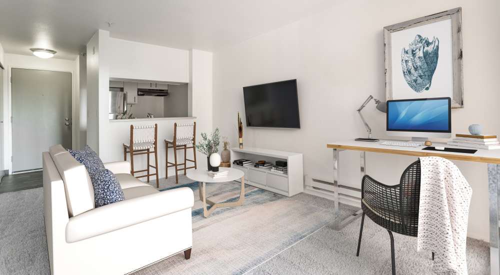 Living room at Metropolitan Park Apartments in Seattle, Washington