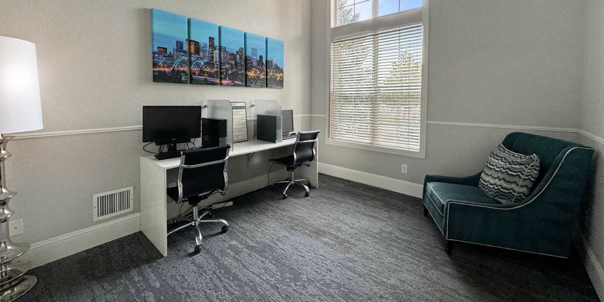 Community common area for resident use at Skyecrest Apartments in Lakewood, Colorado