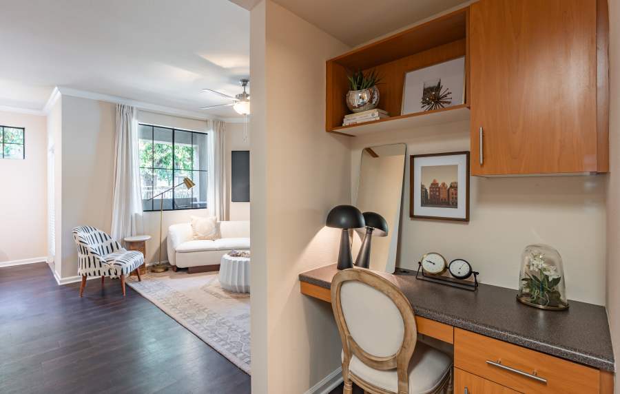 Modern living room with study room at Links at Westridge in Valencia, California