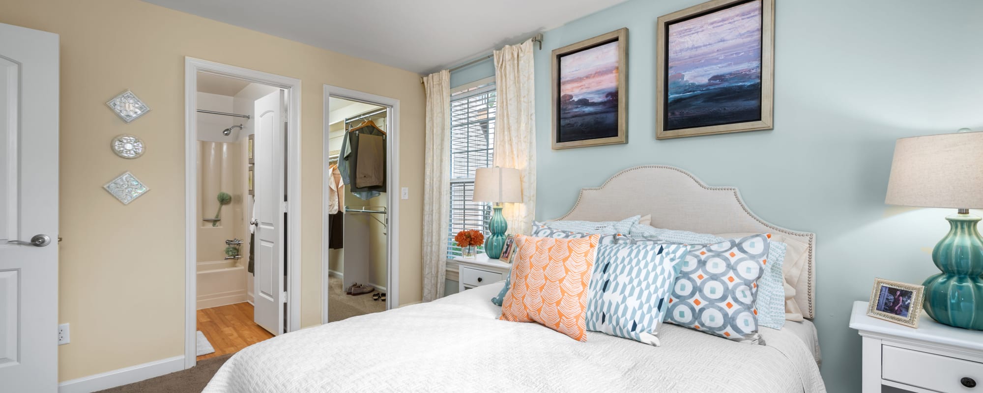 Spacious model bedroom at Columbus Station Apartments at Town Center, Virginia Beach, Virginia