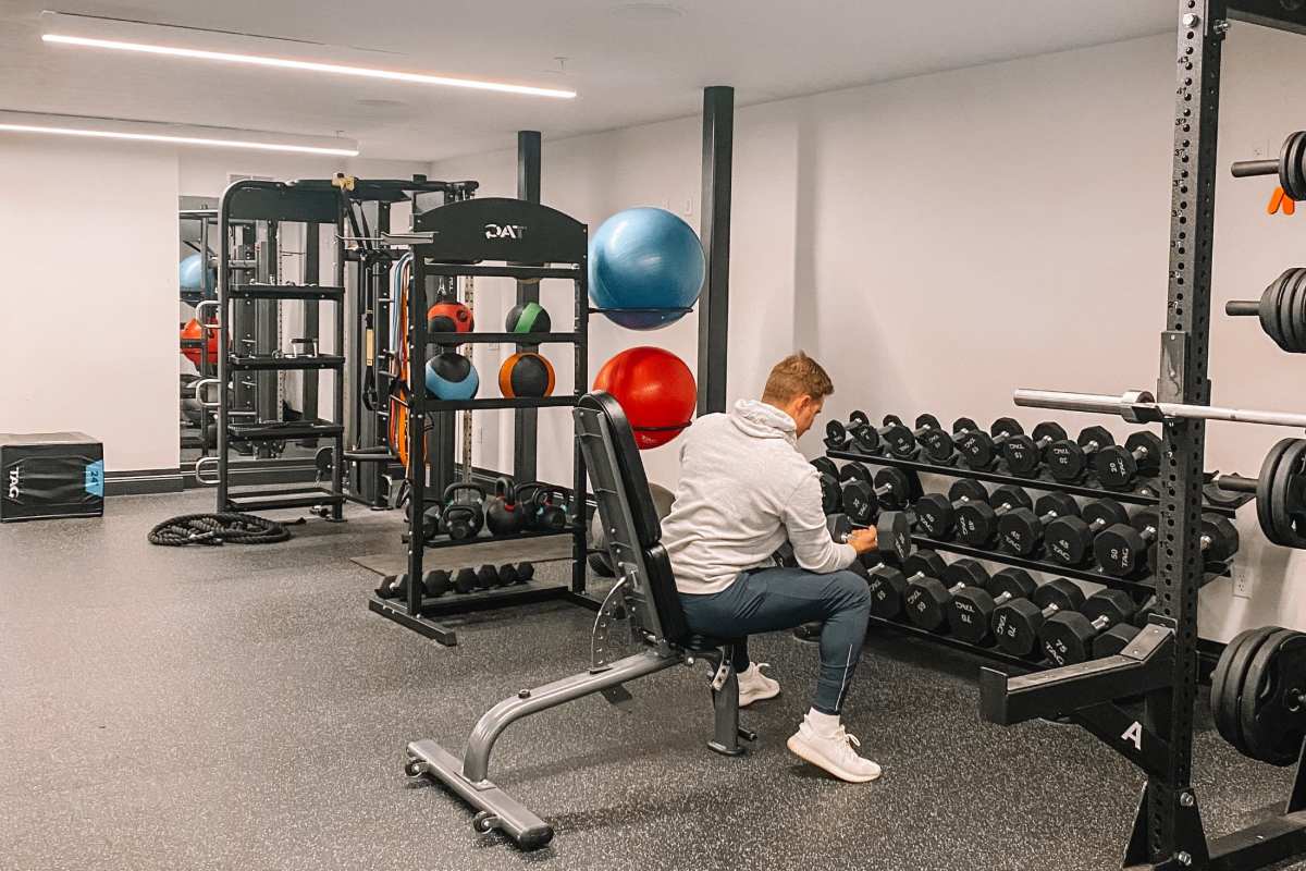 Resident in fitness center at LivRed in Lincoln, Nebraska