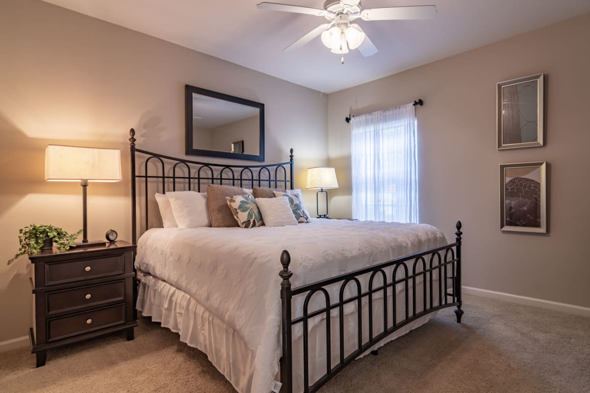 Apartment bedroom at Crossings of Opelika in Opelika, Alabama