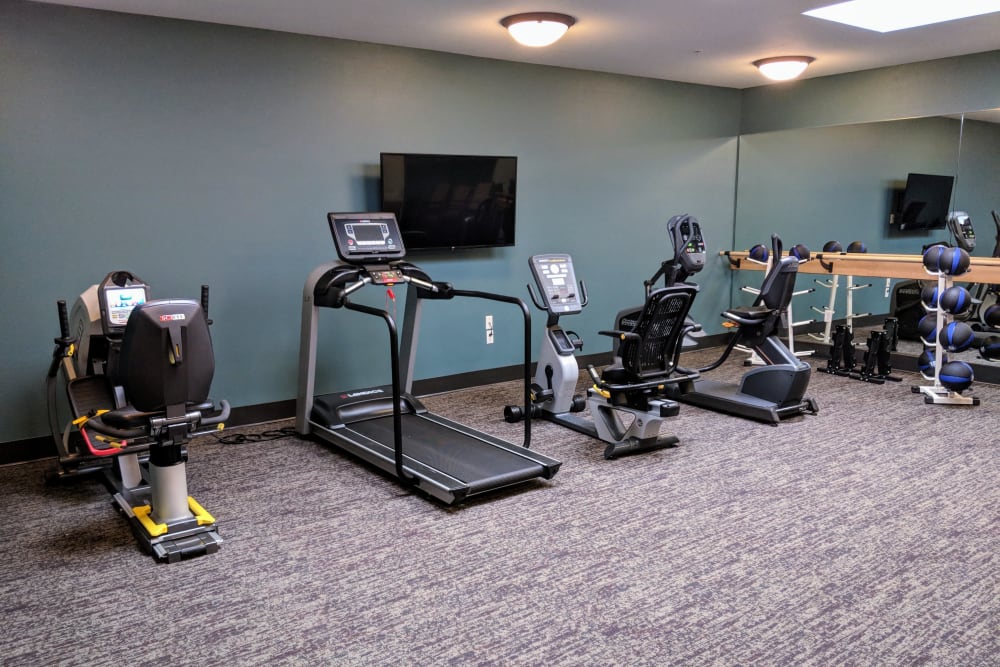 Gym equipment for residents at Timber Pointe Senior Living in Springfield, Oregon