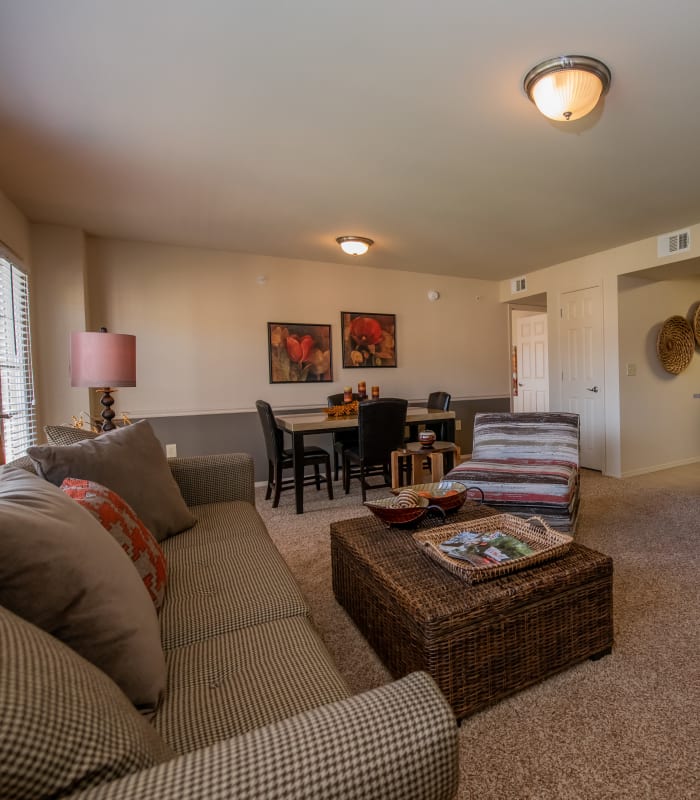 Spacious living room with large windows at Park at Tuscany in Oklahoma City, Oklahoma
