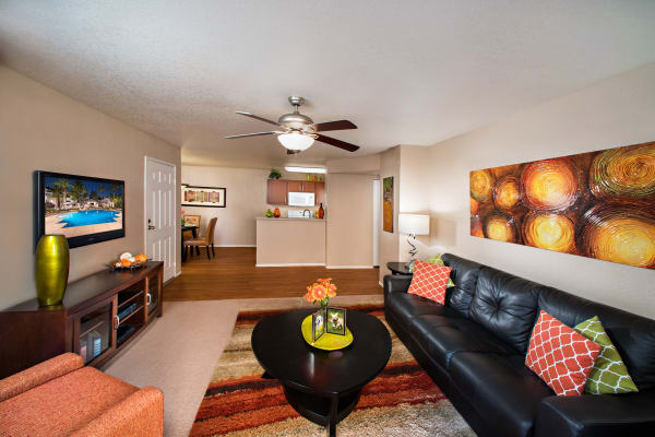 Spacious living room at The Palisades at Paradise Valley Mall in Phoenix, Arizona
