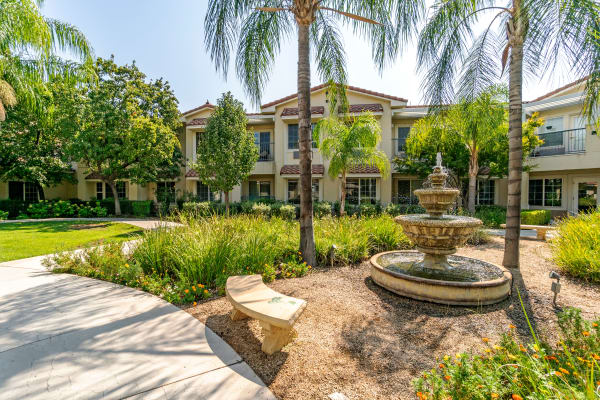 Beautiful park with a water fountain at Cottonwood Court in Fresno, California