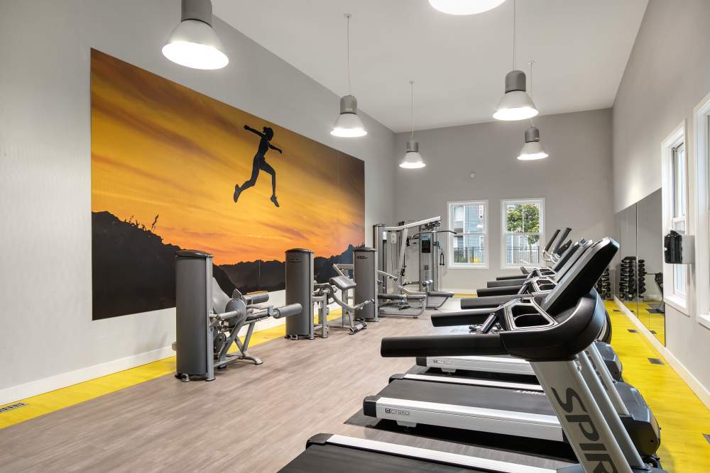 Fitness center with treadmillsat Walnut Grove Landing Apartments in Vancouver, Washington