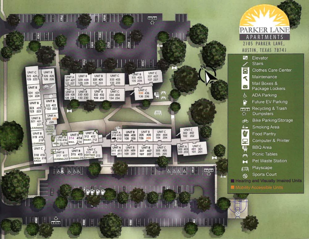 Site map at Parker Lane Apartments in Austin, Texas  
