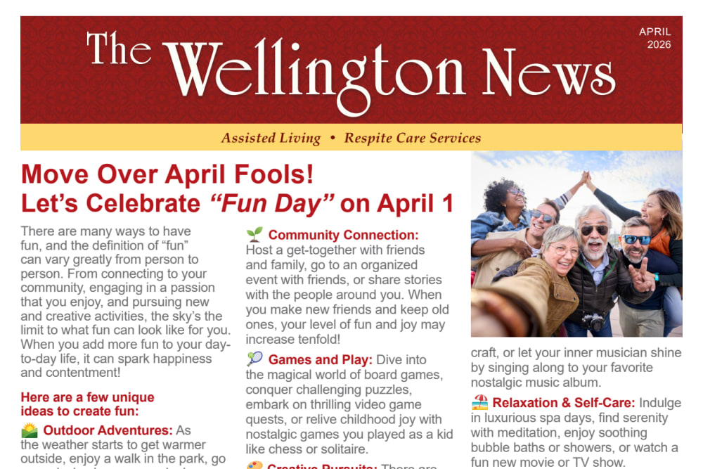 April Newsletter 2026 at Wellington Place at Rib Mountain in Wausau, Wisconsin