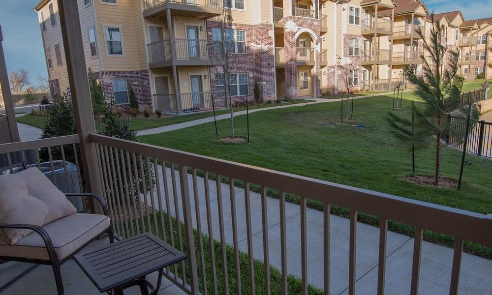 Private patio at Watercress Apartments in Maize, Kansas