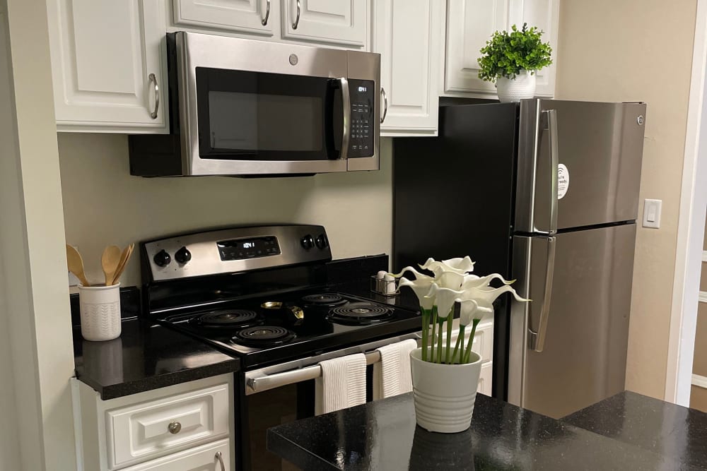 Rendering well setup kitchen Palm Lake Apartment Homes in Concord, California
