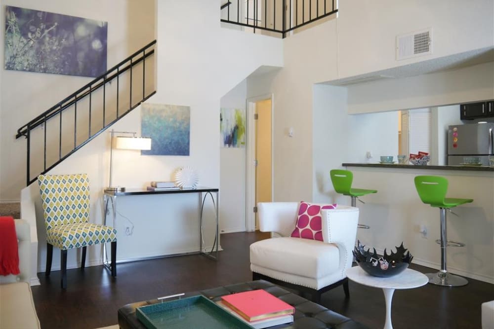 Spacious living room at The Park at Ashford in Arlington, Texas