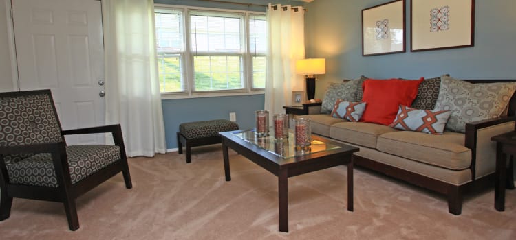 Cozy living room at Highland Village in Halethorpe, MD