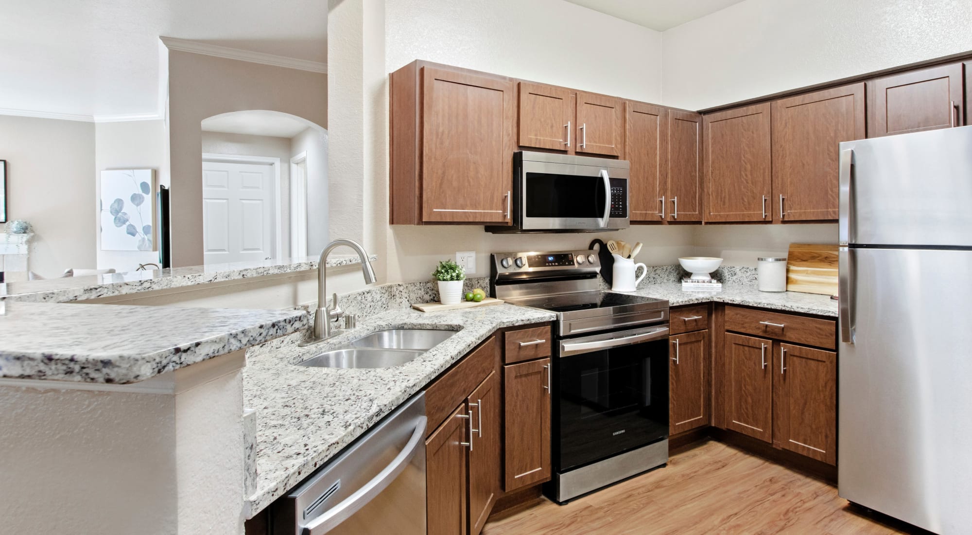 Large kitchen at Rancho Palisades in Dallas, Texas