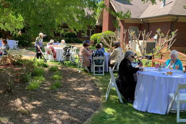 Residents at an event outside The Foothills Retirement Community in Easley, South Carolina