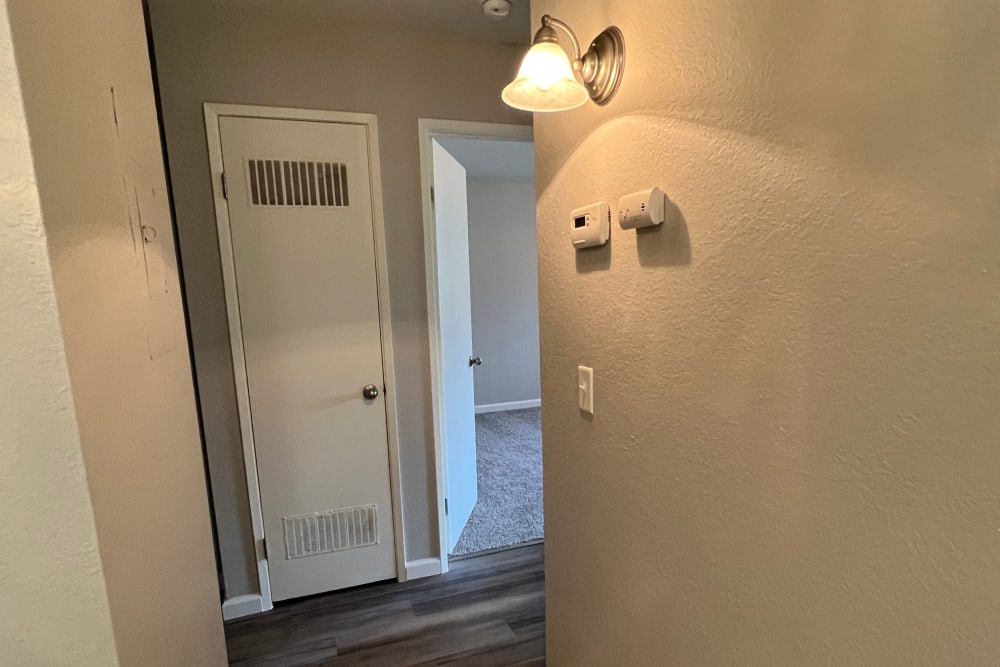 Hallway going to the bedrooms at Westwood Village Apartments in Manteca, California  