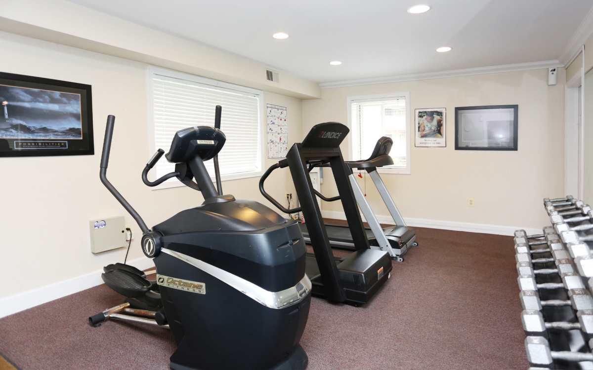 Fitness center with cardio equipment at Chesapeake Landing Apartments in Landover Hills, Maryland