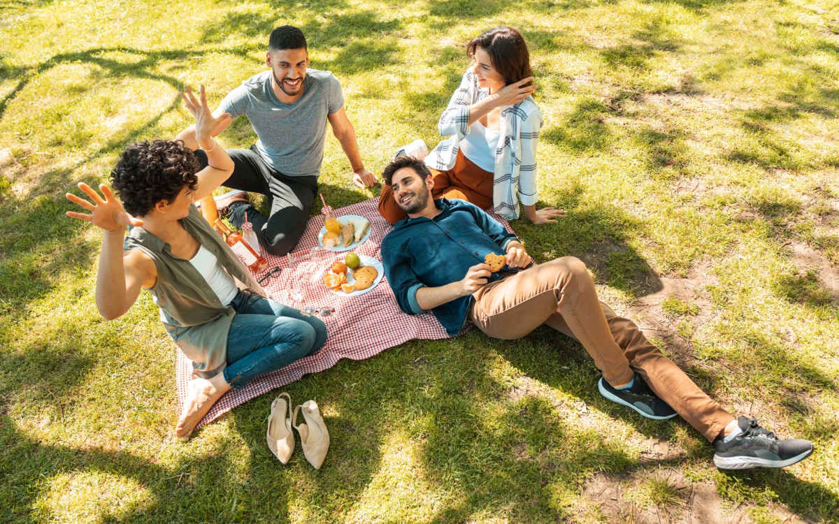 Residents having a picnic in a park near The Rosewood Apartments in Vancouver, Washington