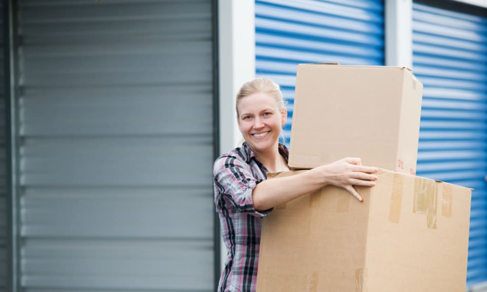 Customer preparing items for storage with Devon Self Storage