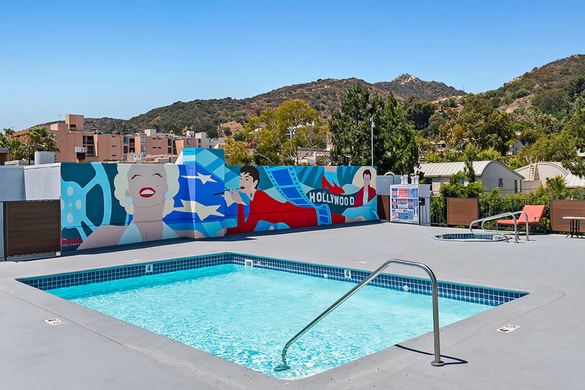 Sunny pool with a view at The Ruby Hollywood, Los Angeles, California