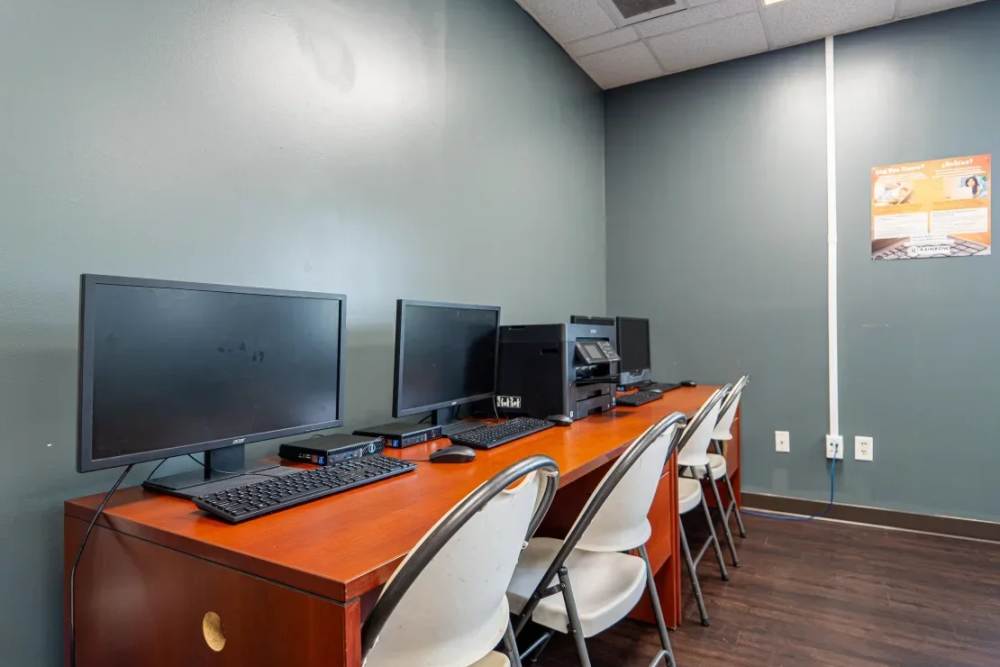 Computers in business center at Caroline Arms in Jacksonville, Florida