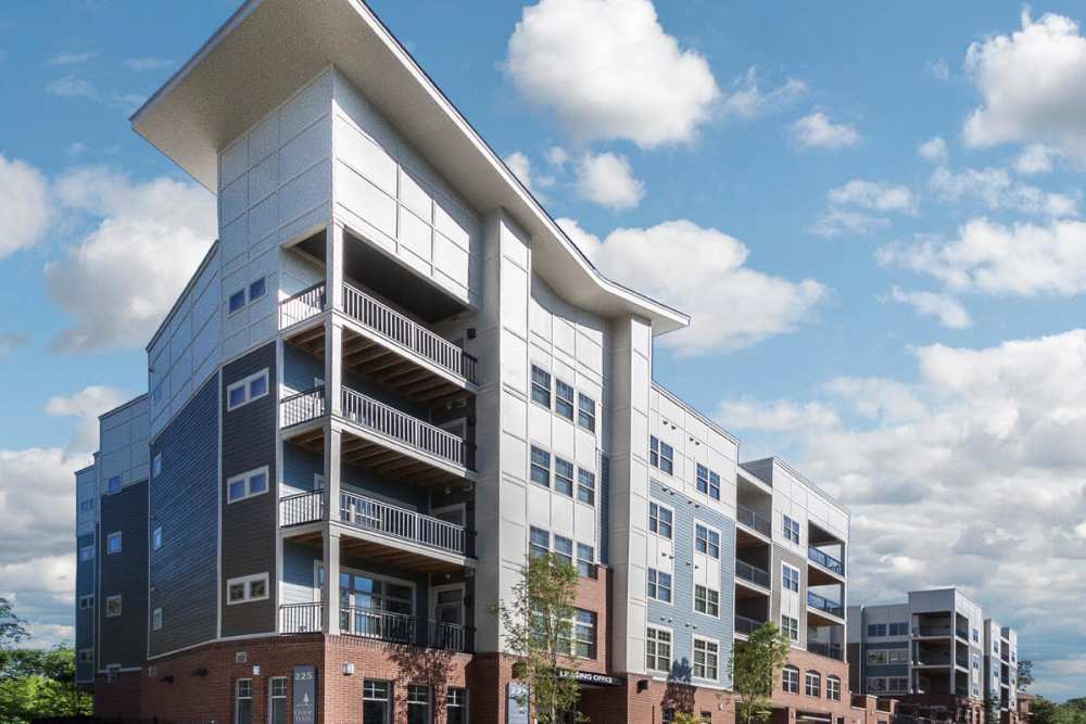 Apartment building exterior at Cedar Flats in Charlotte, North Carolina