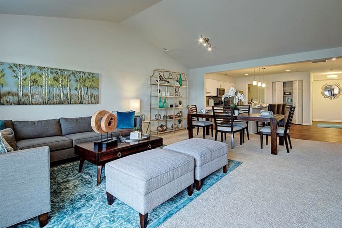 Living room with vaulted ceilings at Ashwood Place in Naperville, Illinois