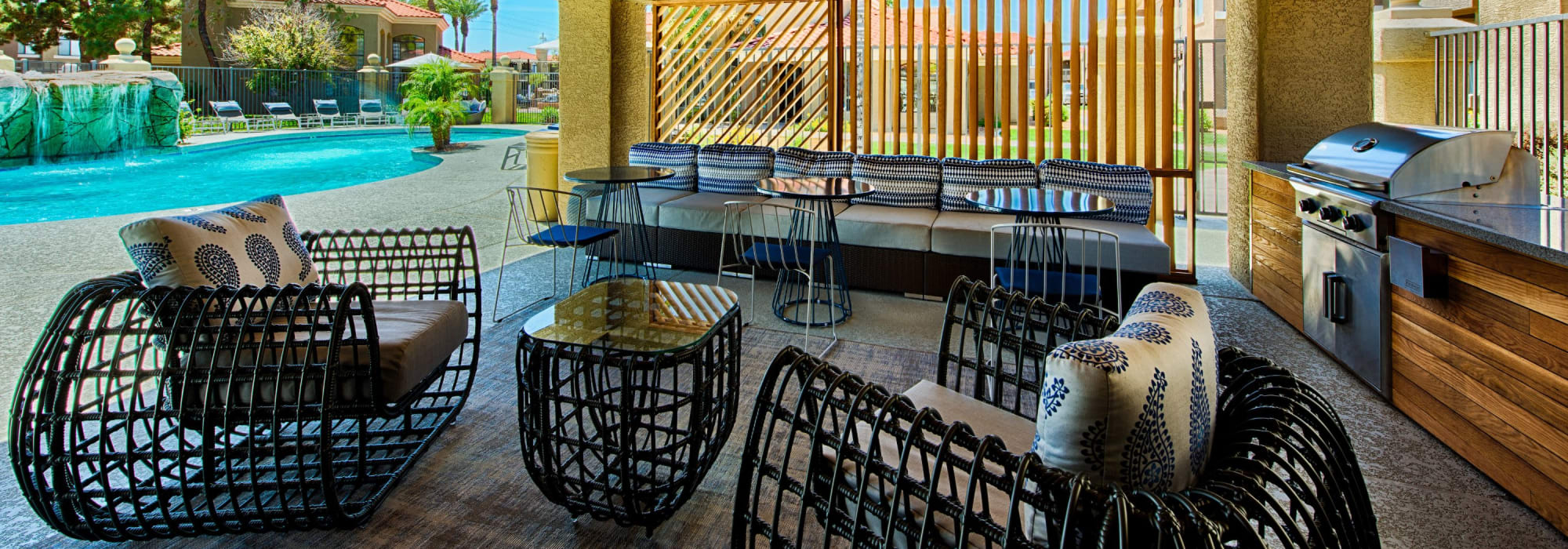 Outdoor lounge and grilling area at The Ventura in Chandler, Arizona
